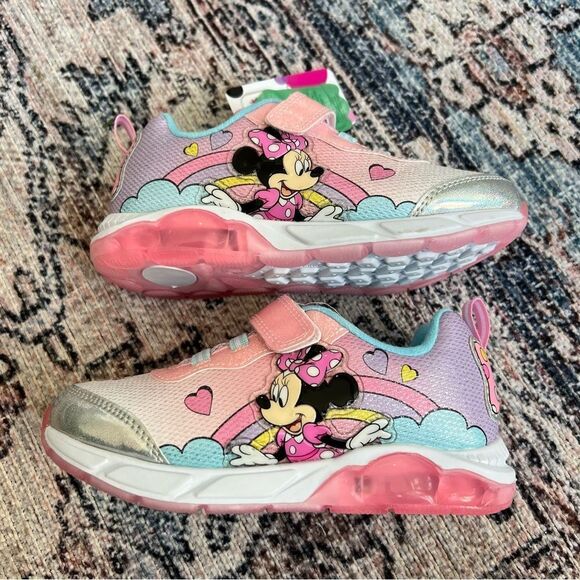 NEW Girls Disney Junior Pink Minnie Mouse Sparkle Light Up Sneakers Size 11 NWT - Picture 10 of 13